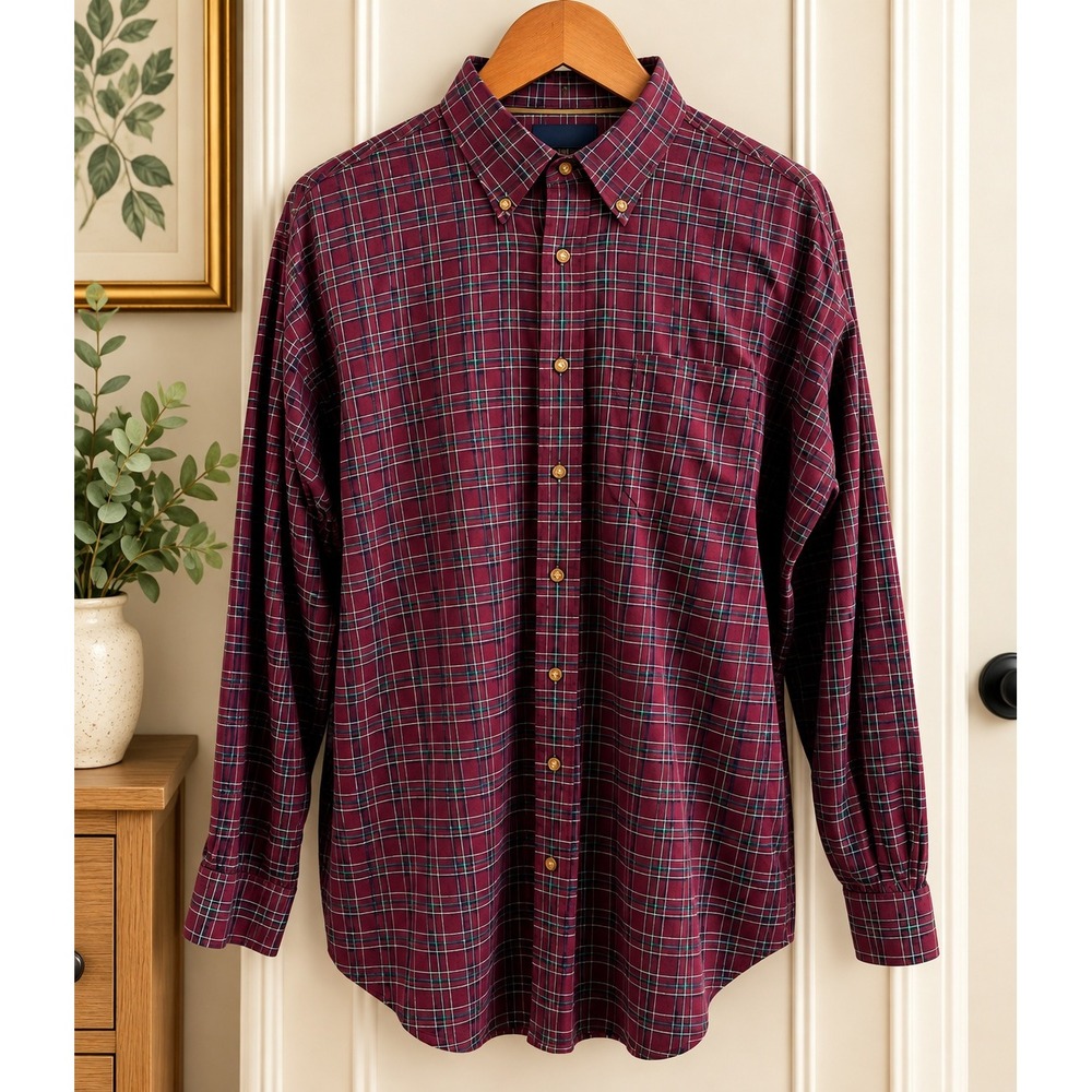Brooks Brothers Tartan Plaid Shirt XL Red Cotton Button Down Long Sleeve